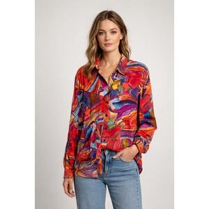 Vintage Rocky Mountain Art to Wear Shirt Ruffle  Large  Colorful 90s Made In USA